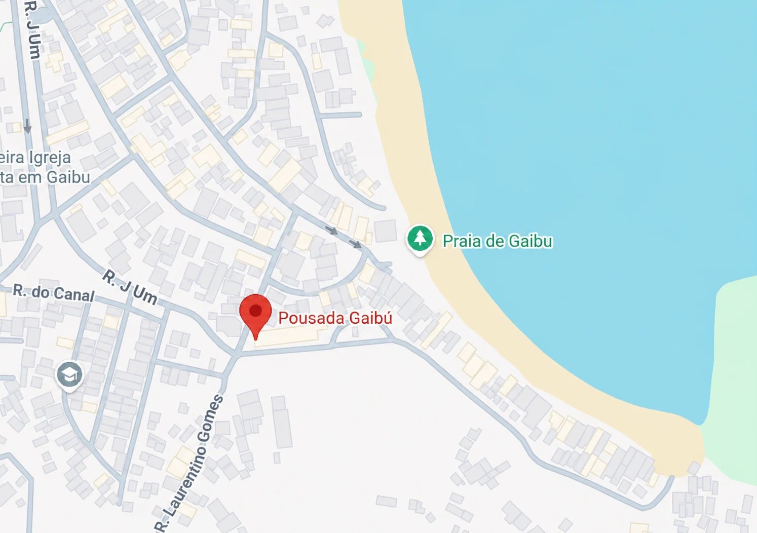 Mapa da localização da Pousada Gaibú perto da Praia de Gaibú
